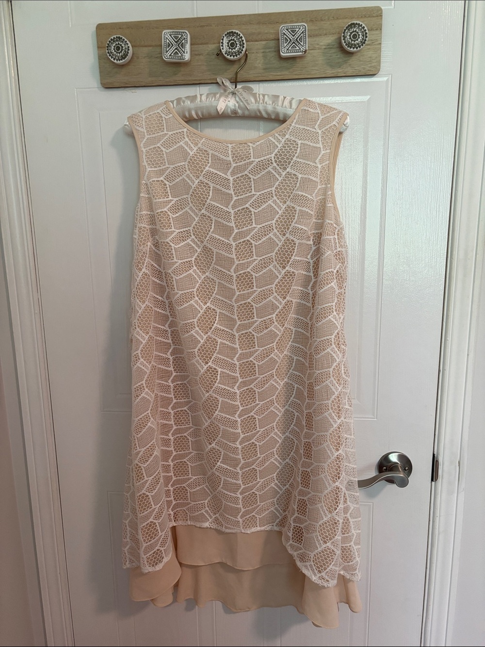 Sleeveless Lace Overlay Shift Dress in Blush/Ivory